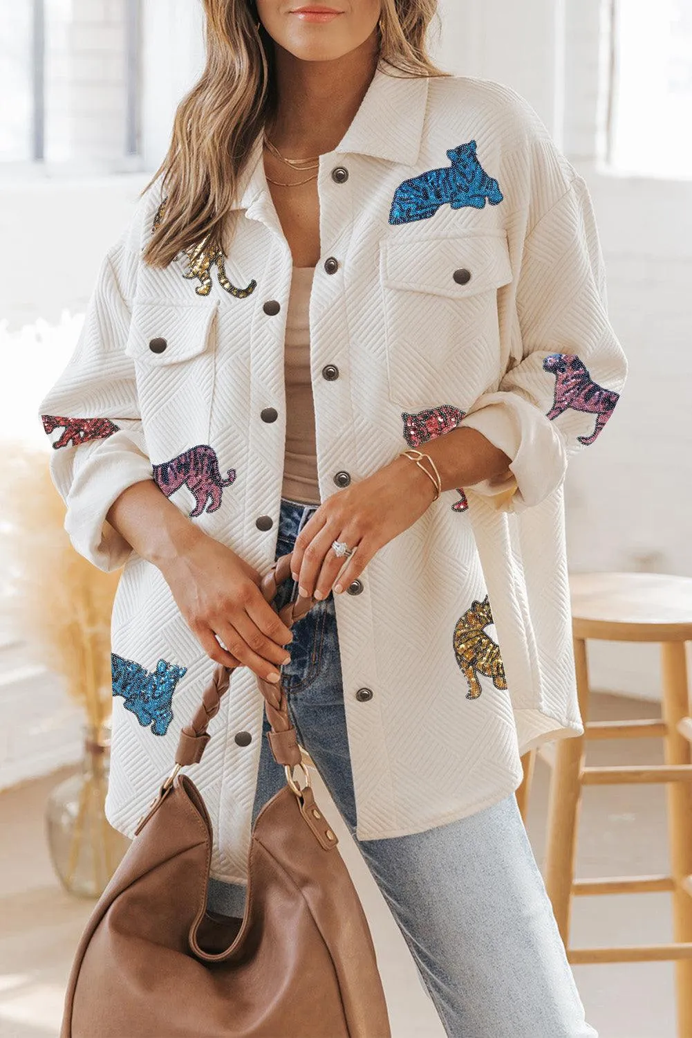 Beige Glitter Tiegers Textured Shacket