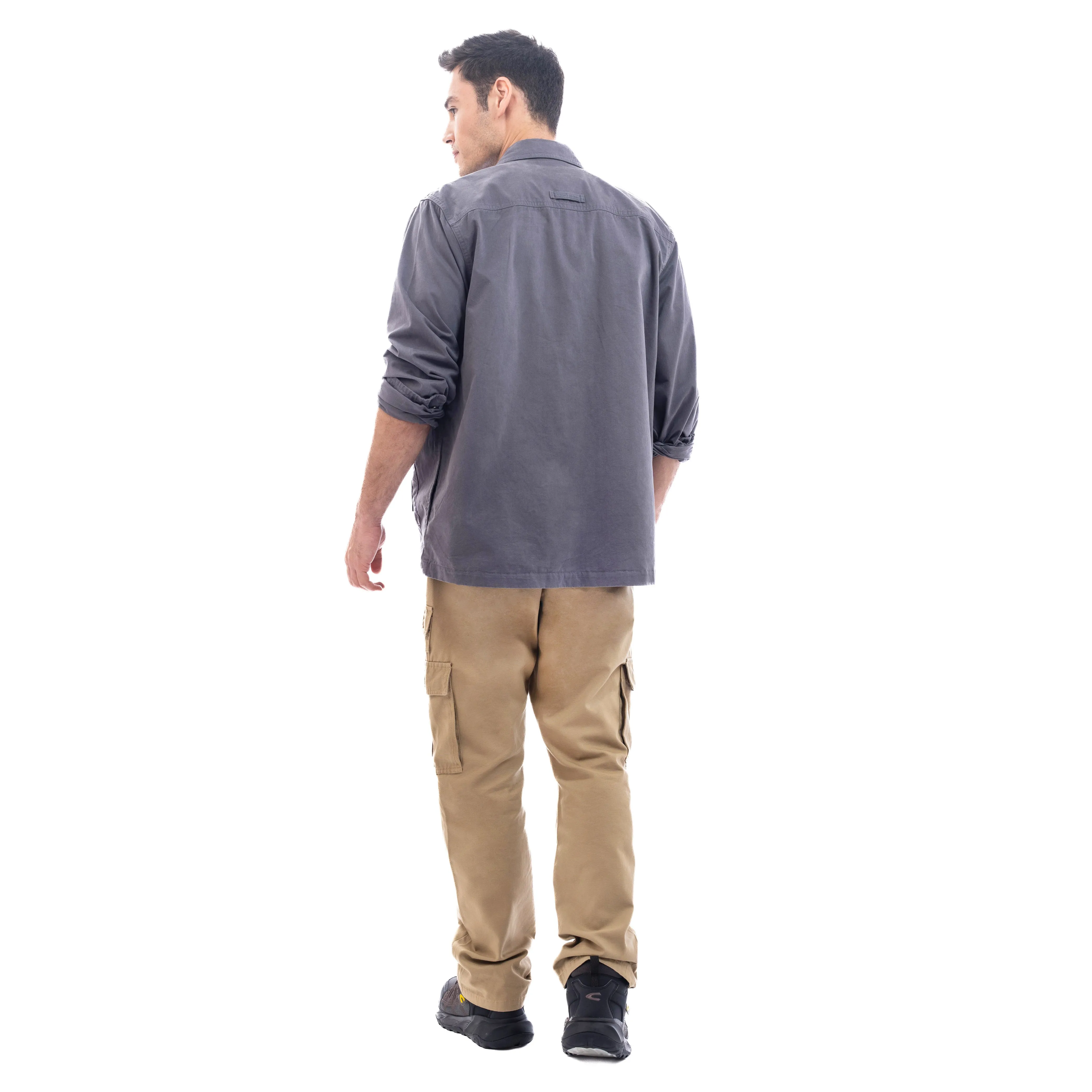 camel active Men Long Sleeve Shacket in Regular Fit with multiple pockets in Grey Cotton Twill 600-SS24H0257